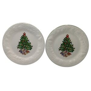 Tabletops Unlimited Christmas Eve Plates Appetizer Embossed 1990s Set of Two‎